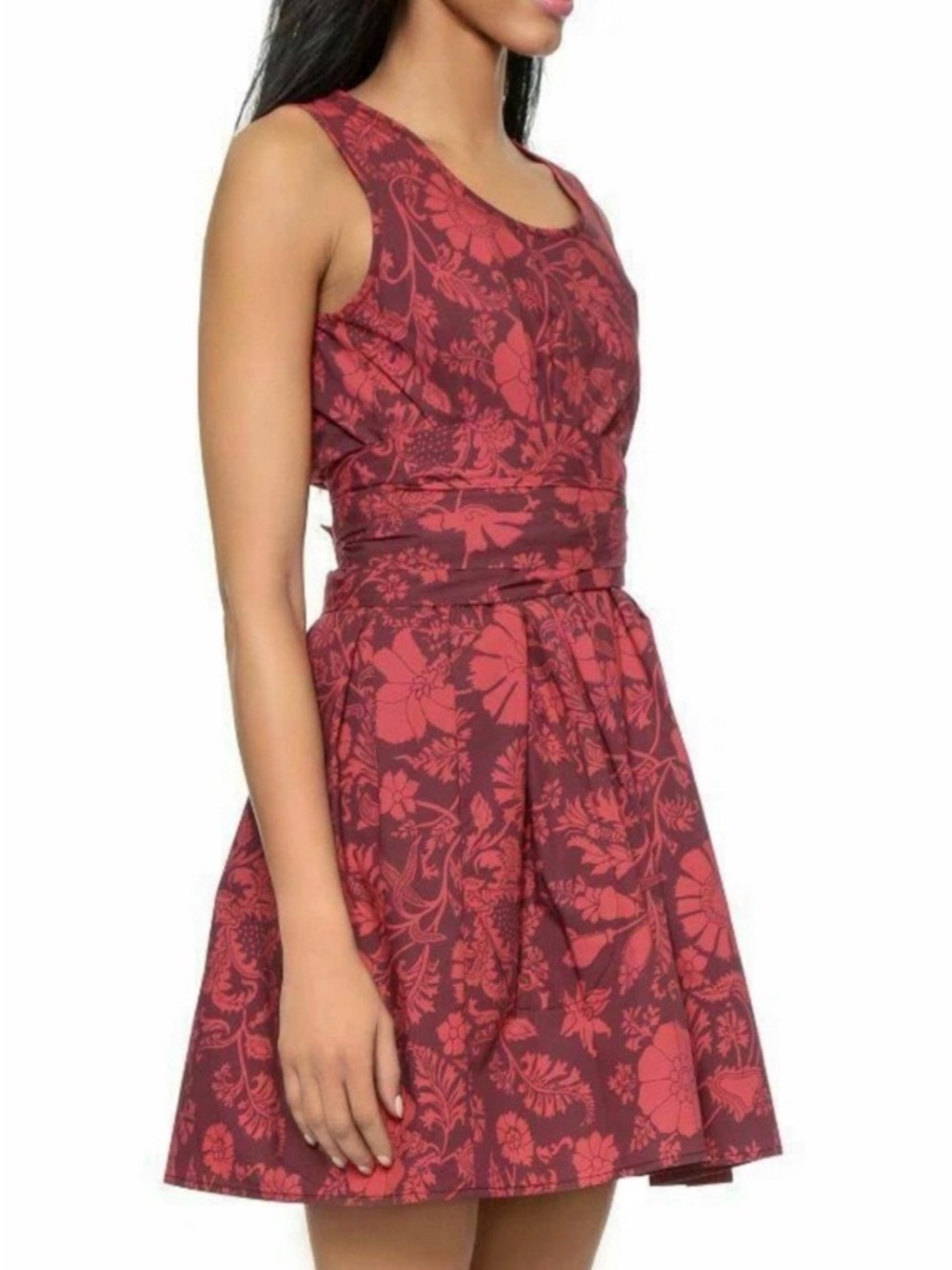 Jill Stuart Red Aydan Floral Poplin Mini Dress Sleeveless Wrap Belt Cotton